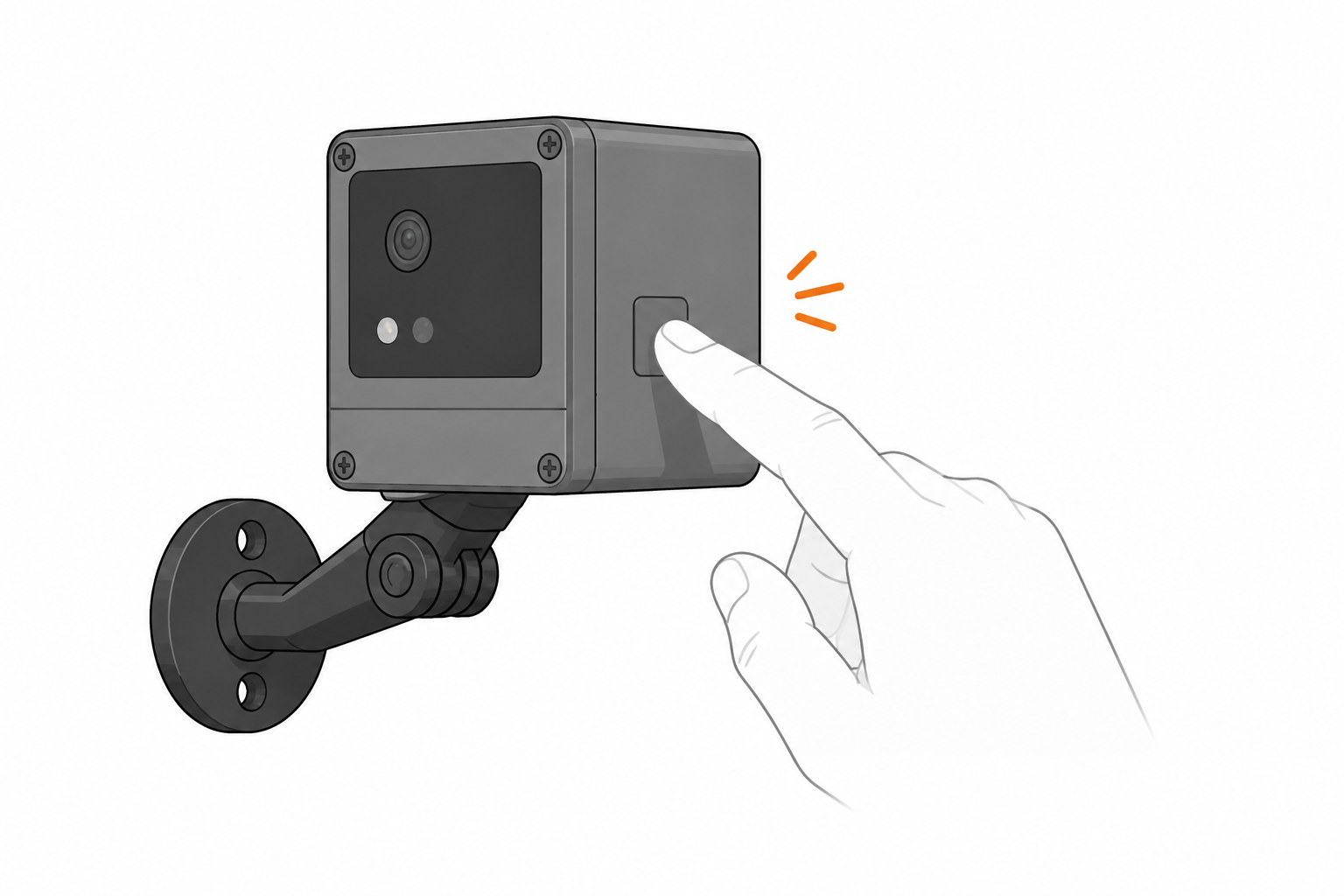 Finger pressing and holding the button on an AsTrack camera
