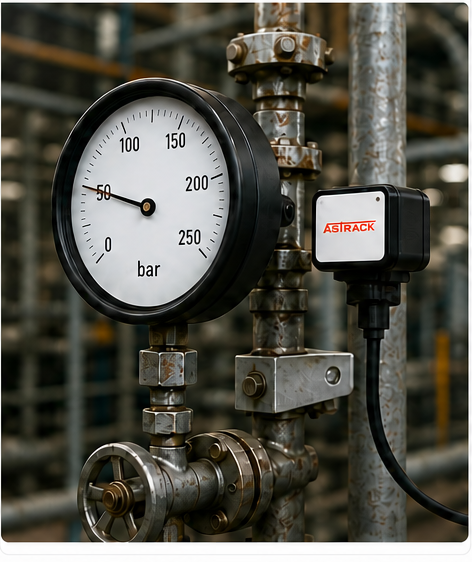 Pressure gauge with a permanent AsTrack vision device mounted beside it.